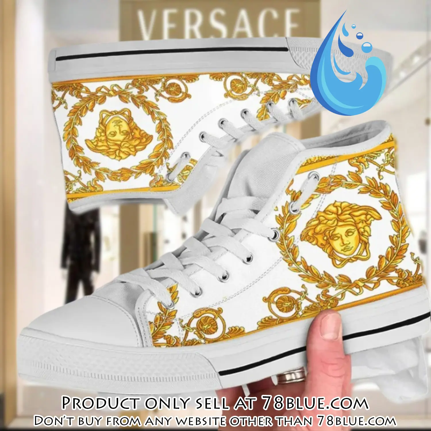 Versace medusa gold white premium high top canvas shoes luxury brand gifts for men women 78b0027626
